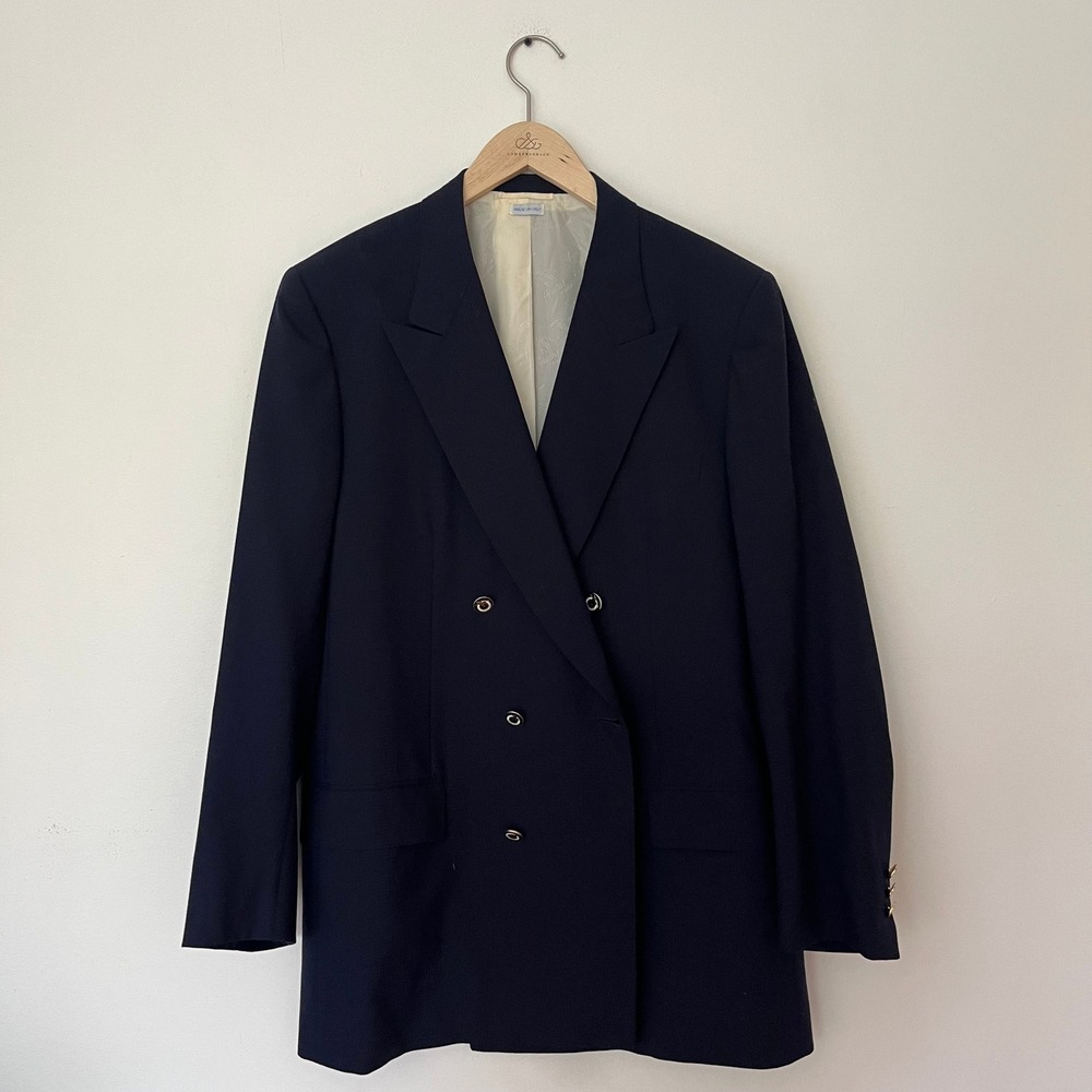 Brioni Roma Navy Blue Double Breasted Blazer Gold Crest Buttons Made in Italy